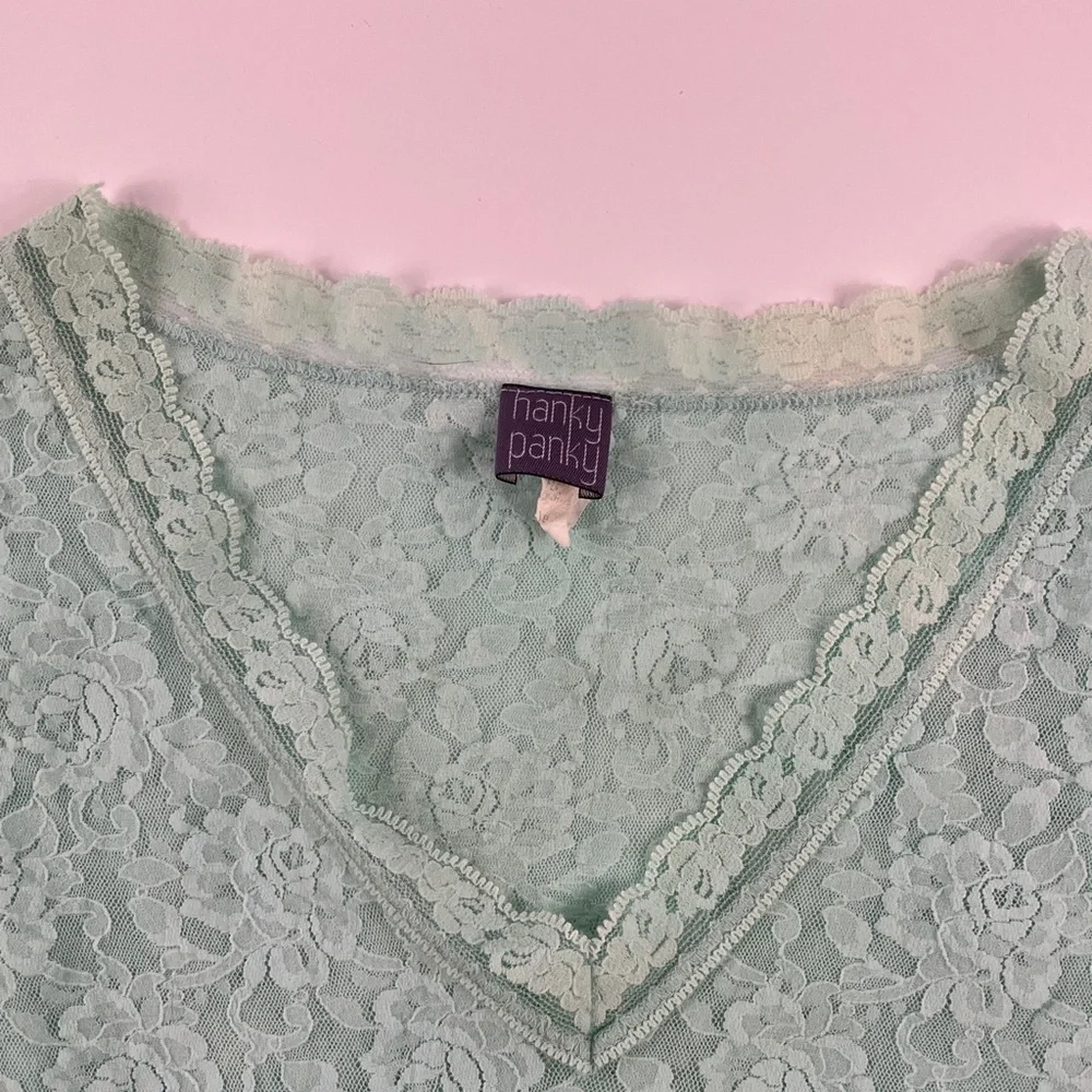 Vintage Y2K Hanky Panky Light Blue Lace Wrap Blouse - Picture 3 of 8